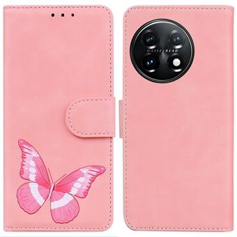 För OnePlus 11 5G Butterfly Printing Hudvänligt flipläder plånboksfodral Anti-dropp telefonfodral Stand