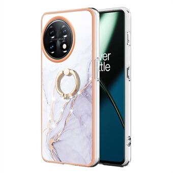 YB IMD Series-10 för OnePlus 11 5G Ring Kickstand TPU telefonfodral IMD Marmormönster galvaniseringsskydd