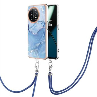 YB IMD Series-18 Style E för OnePlus 11 5G Flexibelt TPU-fodral Marmormönster 2,0 mm galvaniserat telefonfodral med snodd