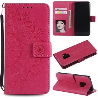 Imprint Butterfly Flower Läder plånboksfodral till Samsung Galaxy S9 SM-G960
