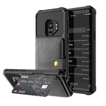 PU-läderbelagd TPU-plånbok Kickstand-fodral med inbyggt magnetiskt ark för Samsung Galaxy S9 - Svart