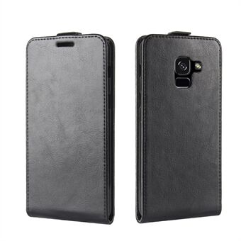 Crazy Horse Vertical Flip Leather Magnetic Phone Casing for Samsung Galaxy A8 (2018) - Svart