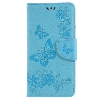 Imprinted Butterfly Flowers Wallet Stand Läderfodral för Samsung Galaxy A8 (2018)