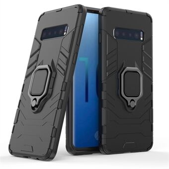 För Samsung Galaxy S10 Finger Ring Kickstand PC + TPU Hybrid Mobilfodral - Svart