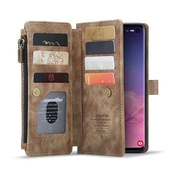 CASEME C30-serien med stor kapacitet 10 kortplatser Lädertelefonfodral Plånboksskal med dragkedja för Samsung Galaxy S10 4G