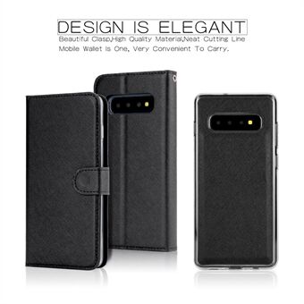 Cross Texture Leather Wallet Cover + Removable TPU Back Shell for Samsung Galaxy S10 Plus