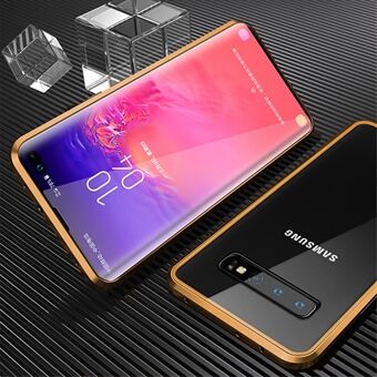 Heltäckande magnetisk metallram + telefonskal i härdat glas för Samsung Galaxy S10 Plus