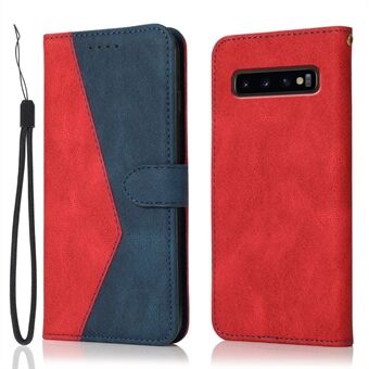 Färg Splicing Design Läderplånbok Mobiltelefon Stand Fodral med snodd för Samsung Galaxy S10 Plus