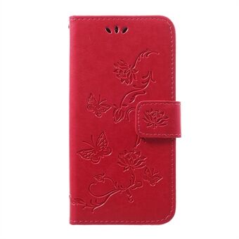 Imprint Butterfly Flower Stand Wallet Läderfodral till Samsung Galaxy A40