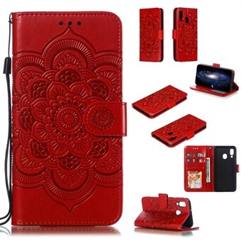 Imprint Mandala Flower Leather Plånboksfodral till Samsung Galaxy A40
