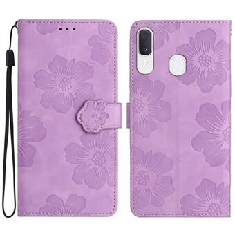 Stötsäkert skal för Samsung Galaxy A40 Flowers Imprinted Stand Telefonplånbok Läderfodral
