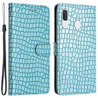 För Samsung Galaxy A40 Full Protection Stand Cover Crocodile Texture Läder Plånbok Telefonfodral med rem