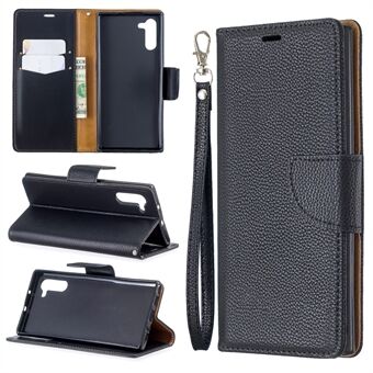 Litchi Texture Leather Wallet Stand Cover Case with Strap for Samsung Galaxy Note 10/Galaxy Note 10 5G
