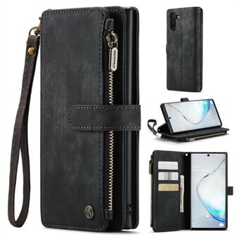CASEME C30-serien för Samsung Galaxy Note 10 5G / 4G Anti-fall dragkedja Plånboksfodral med rem Auto-magnetiskt Stand Telefon Flip Läderfodral Korthållare