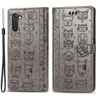 För Samsung Galaxy Note 10 4G / 5G telefonfodral PU-läder plånboksfodral med tryckt katthundmönster telefonskal med Stand