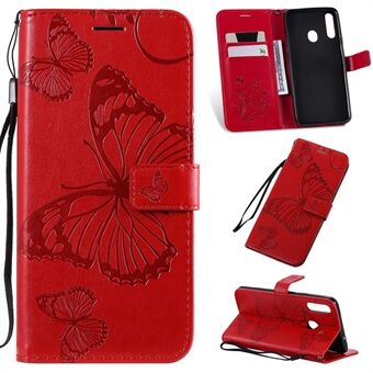 Imprint Butterfly Läderplånboksfodral för Samsung Galaxy A20s