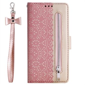 Lace Flower Zipper Pocket Leather Wallet Phone Case for Samsung Galaxy A20s