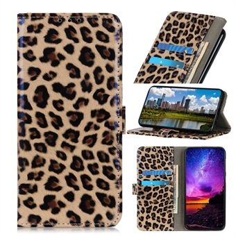 Leopard Texture Glossy Wallet Läder Stand Skal till Samsung Galaxy A51