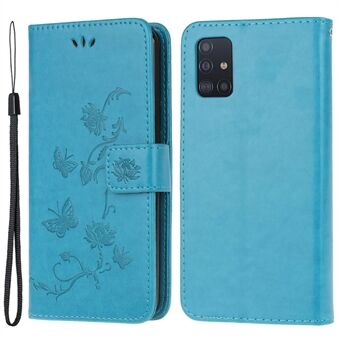 Imprint Butterfly Flower Skin PU-läder Flip Cell-fodral till Samsung Galaxy A51