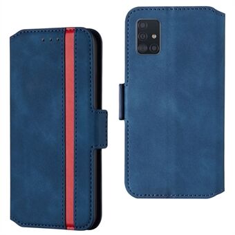 Retro stil Skarvande matt läderfodral med korthållare till Samsung Galaxy A51 - Blå