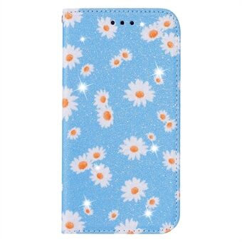 Daisy Pattern Flash Powder Phone Case Korthållare Läderskal för Samsung Galaxy A51 SM-A515 / M40S