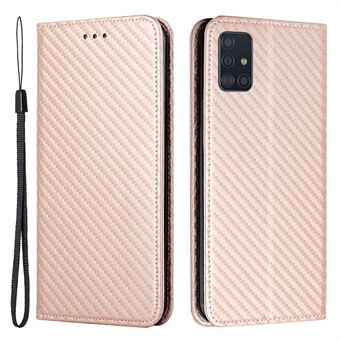 Carbon Fiber Texture Stand Plånbok Läder Telefonfodral för Samsung Galaxy A51 4G SM-A515