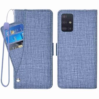För Samsung Galaxy A51 4G SM-A515 Jeans Tyg Texture PU Läder Plånboksställ Stand Roterande kortplats Telefonfodral