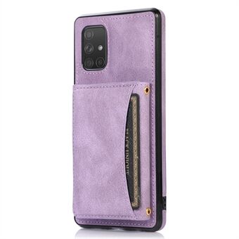 För Samsung Galaxy A51 4G SM-A515 magnetisk knapp trippelvikt plånboksfodral Kickstand PU-läderbelagt TPU-fodral