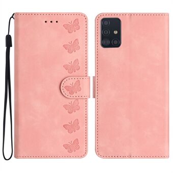 För Samsung Galaxy A51 4G SM-A515 PU läder plånboksfodral Butterfly Imprinted Phone Stand Cover