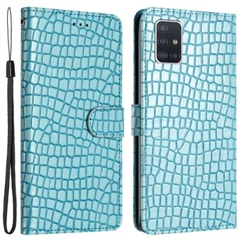 För Samsung Galaxy A51 4G SM-A515 Crocodile Texture Stand Cover Läder Plånbok Design Telefonfodral med rem