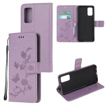 För Samsung Galaxy S20 Plus Imprint Butterfly Flower Wallet Lädermobilfodral