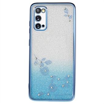 För Samsung Galaxy S20 5G / 4G Gradient Glitter TPU telefonfodral Rhinestone Flower Pattern Cover