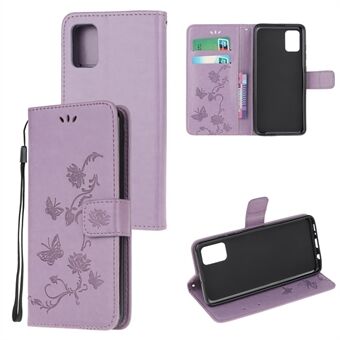 Imprint Butterfly Flower Wallet Lädermobilfodral för Samsung Galaxy A41 (global version)