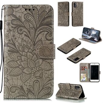 Imprinted Lace Flower Skin läder med plånboken Stand Case för Samsung Galaxy A41 (Global Version)