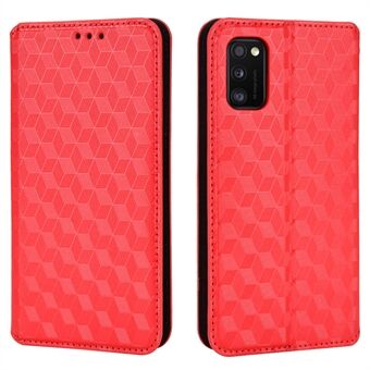 For Samsung Galaxy A41 (Global Version) Rhombus Imprinted PU Leather Magnetic Auto-absorbed Shockproof Stand Cover Phone Protective Case with Wallet