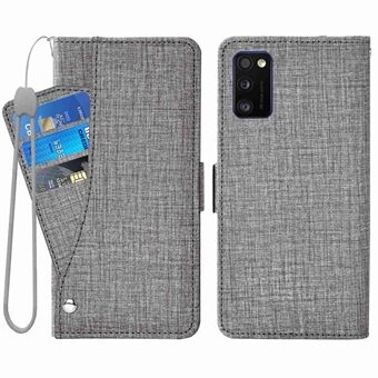 Stötsäkert telefonfodral för Samsung Galaxy A41 (global version), Jean Cloth Texture PU-läderplånboksfodral Stand med roterande kortplatsdesign