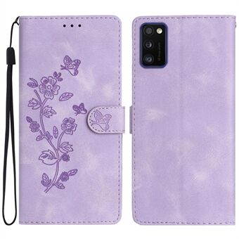 För Samsung Galaxy A41 (Global Version) Stand Fodral Flower Imprint PU-läder plånboksfodral