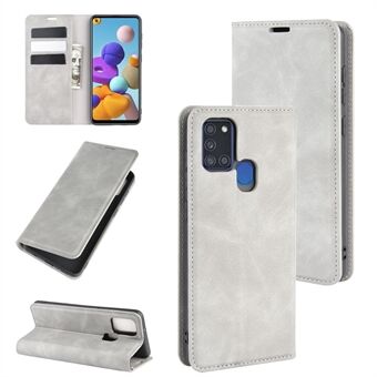 Silky Touch Autoabsorberat Flip Leather Wallet Stand Fodral för Samsung Galaxy A21s