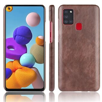 Litchi Skin Leather Coated PC Back Shell för Samsung Galaxy A21s