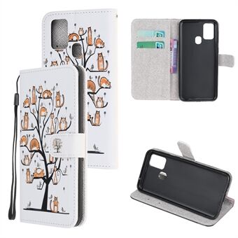 Cross Texture Pattern Printing Plånbok Läderfodral för Samsung Galaxy A21s