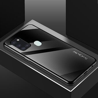 Carbon Fiber Texture Glasbaksida + TPU-fodral för Samsung Galaxy A21s