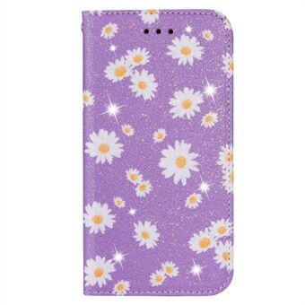 Daisy Pattern Flash Powder Card Holder Flip Läder telefonfodral för Samsung Galaxy A21s