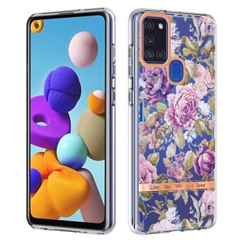 Electroplating Frame Flower Pattern Letter Design Phone Case IML IMD TPU Protective Cover for Samsung Galaxy A21s
