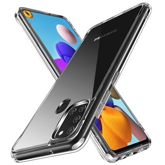 Kristallklart TPU + PC Hybrid telefonskal för Samsung Galaxy A21s Responsiva galvanisering sidoknappar Mobiltelefontillbehör