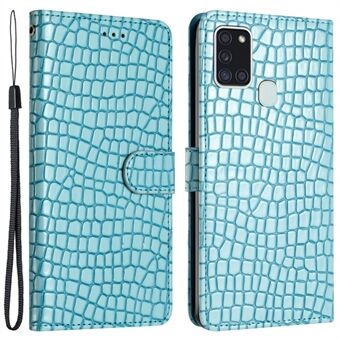 För Samsung Galaxy A21s Stand Flip Cover Crocodile Texture Läder Plånbok Design Telefonfodral med rem