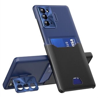 För Samsung Galaxy Note20 / Note20 5G PU-läder + PC-telefonfodral Metalllinsram Kickstand Korthållare Anti-droppskydd