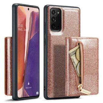 DG.MING M3-serien för Samsung Galaxy Note20 5G 2-i-1 löstagbar plånboksfodral med dragkedja Glittrigt magnetiskt smartphoneskydd Kickstand