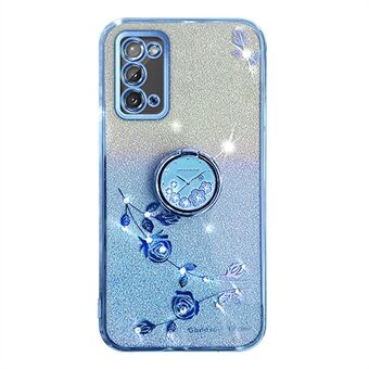 För Samsung Galaxy Note20 / Note20 5G Ring Kickstand Gradient TPU Cover Glitter Flower Pattern Telefonfodral