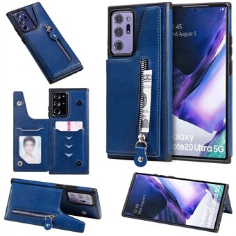 Nytt telefonfodral med läderbelagd anti-dropp med yttre kortplatser och ficka med dragkedja för Samsung Galaxy Note20 Ultra / Note20 Ultra 5G