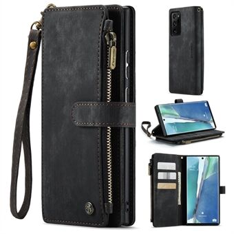 CASEME C30-serien för Samsung Galaxy Note20 Ultra 4G / 5G Multifunktionellt plånboksfodral med blixtlåsfickor med praktisk rem Anti-drop Phone Flip Läderfodral Stand Korthållare